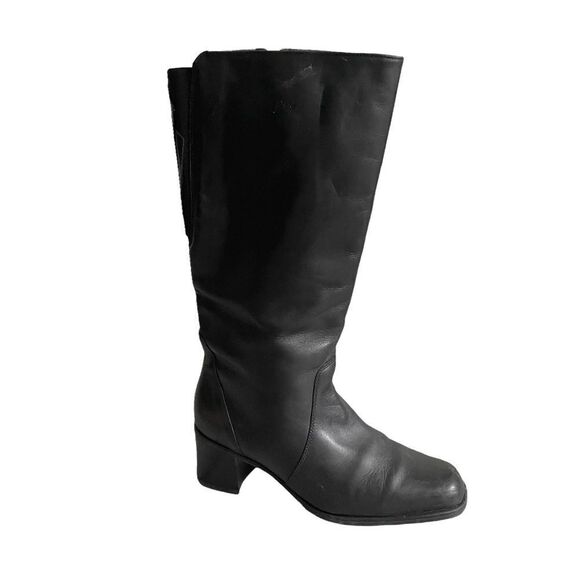 COLLEGE Black Leather Waterproof Winter Lined Snow Tall Boots Heel 10 - Picture 4 of 11